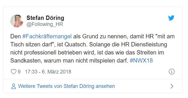 Den #Fachkräftemangel als Grund zu nennen, damit HR "mit am Tisch sitzen darf", ist Quatsch. Solange die HR Dienstleistung nicht professionell betrieben wird, ist das wie das Streiten im Sandkasten, warum man nicht mitspielen darf.